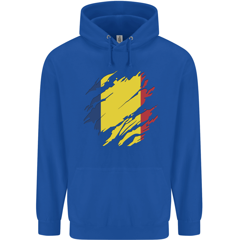 Torn Chad Flag Chadian Day Football Childrens Kids Hoodie Royal Blue