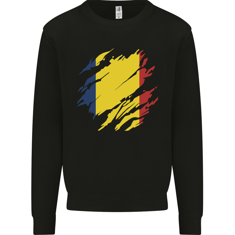 Torn Chad Flag Chadian Day Football Kids Sweatshirt Jumper Black