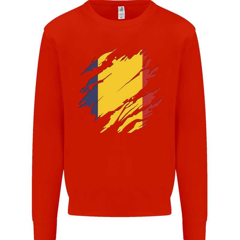 Torn Chad Flag Chadian Day Football Kids Sweatshirt Jumper Bright Red