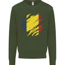 Torn Chad Flag Chadian Day Football Kids Sweatshirt Jumper Forest Green