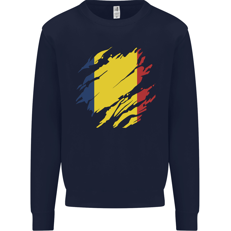 Torn Chad Flag Chadian Day Football Kids Sweatshirt Jumper Navy Blue