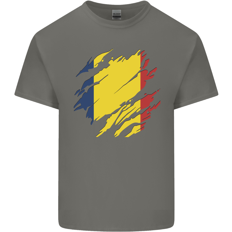 Torn Chad Flag Chadian Day Football Kids T-Shirt Childrens Charcoal