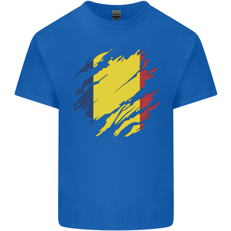 Torn Chad Flag Chadian Day Football Kids T-Shirt Childrens Royal Blue
