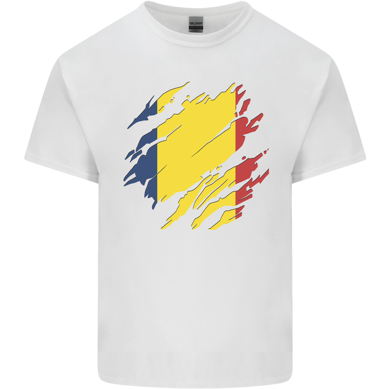 Torn Chad Flag Chadian Day Football Kids T-Shirt Childrens White