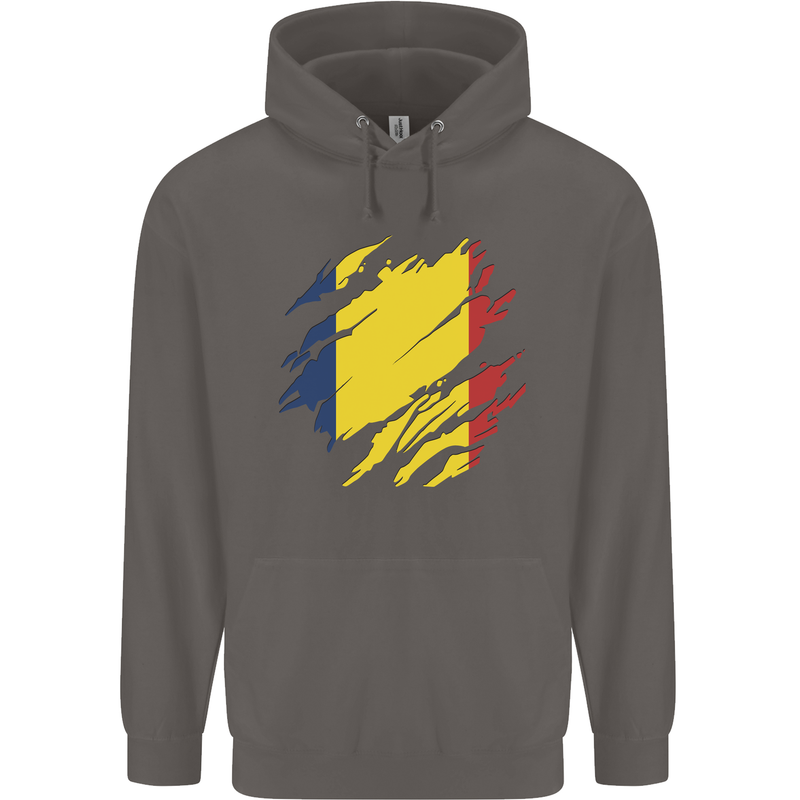 Torn Chad Flag Chadian Day Football Mens 80% Cotton Hoodie Charcoal