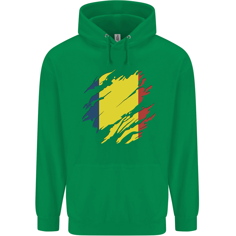 Torn Chad Flag Chadian Day Football Mens 80% Cotton Hoodie Irish Green