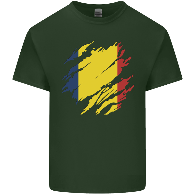 Torn Chad Flag Chadian Day Football Mens Cotton T-Shirt Tee Top Forest Green