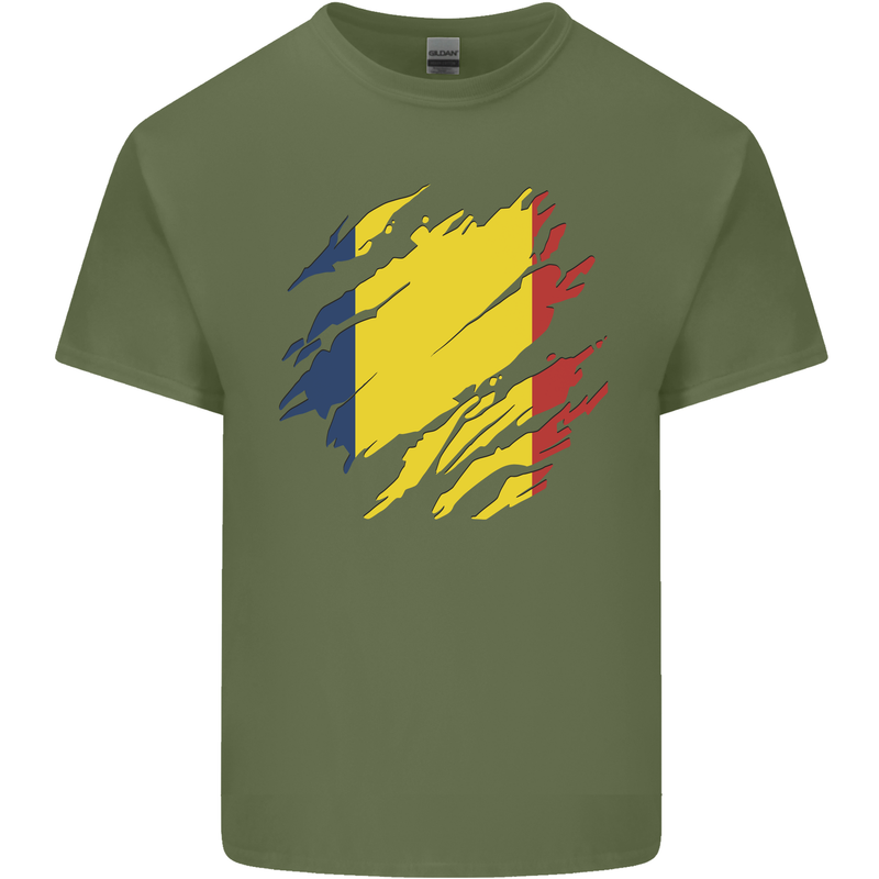 Torn Chad Flag Chadian Day Football Mens Cotton T-Shirt Tee Top Military Green