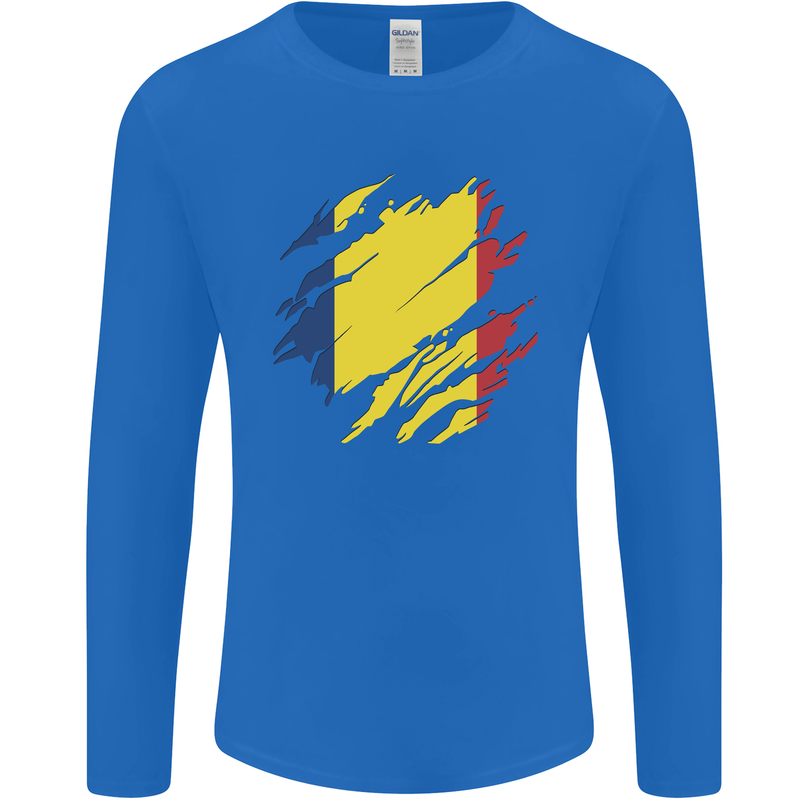Torn Chad Flag Chadian Day Football Mens Long Sleeve T-Shirt Royal Blue