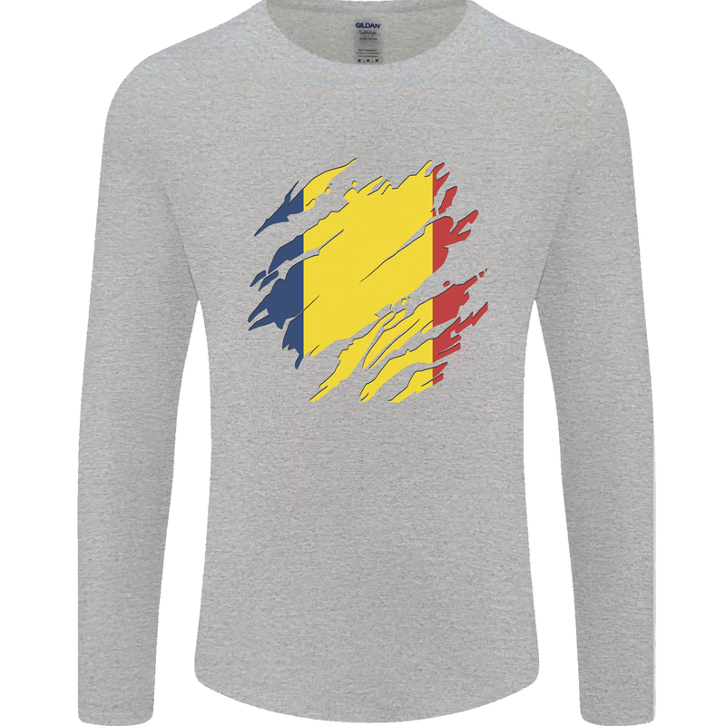 Torn Chad Flag Chadian Day Football Mens Long Sleeve T-Shirt Sports Grey