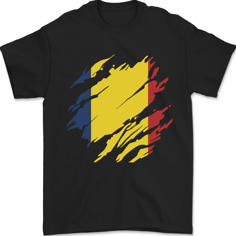 Torn Chad Flag Chadian Day Football Mens T-Shirt 100% Cotton Black