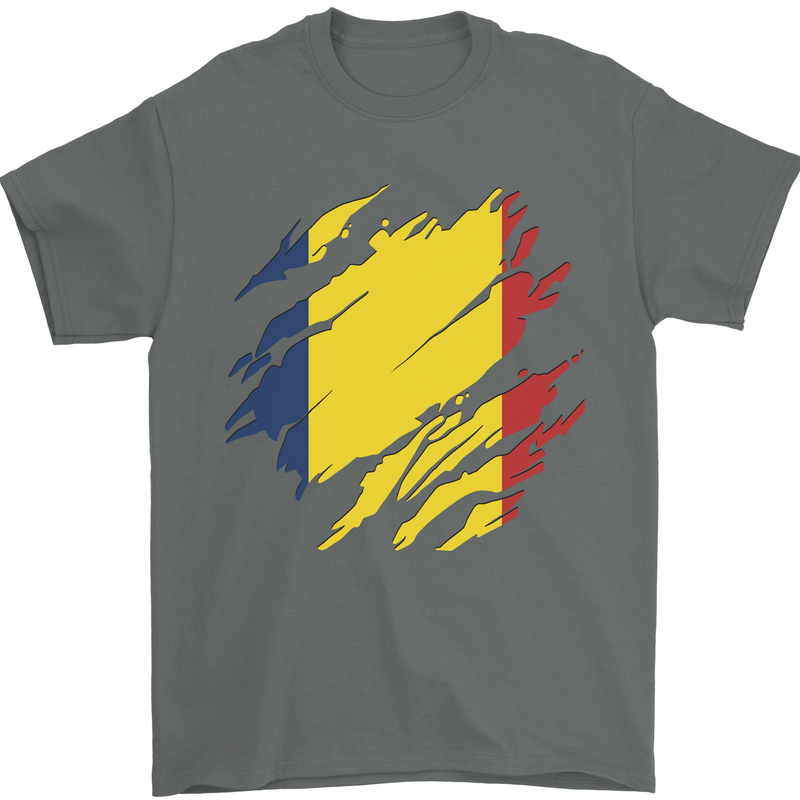 Torn Chad Flag Chadian Day Football Mens T-Shirt 100% Cotton Charcoal