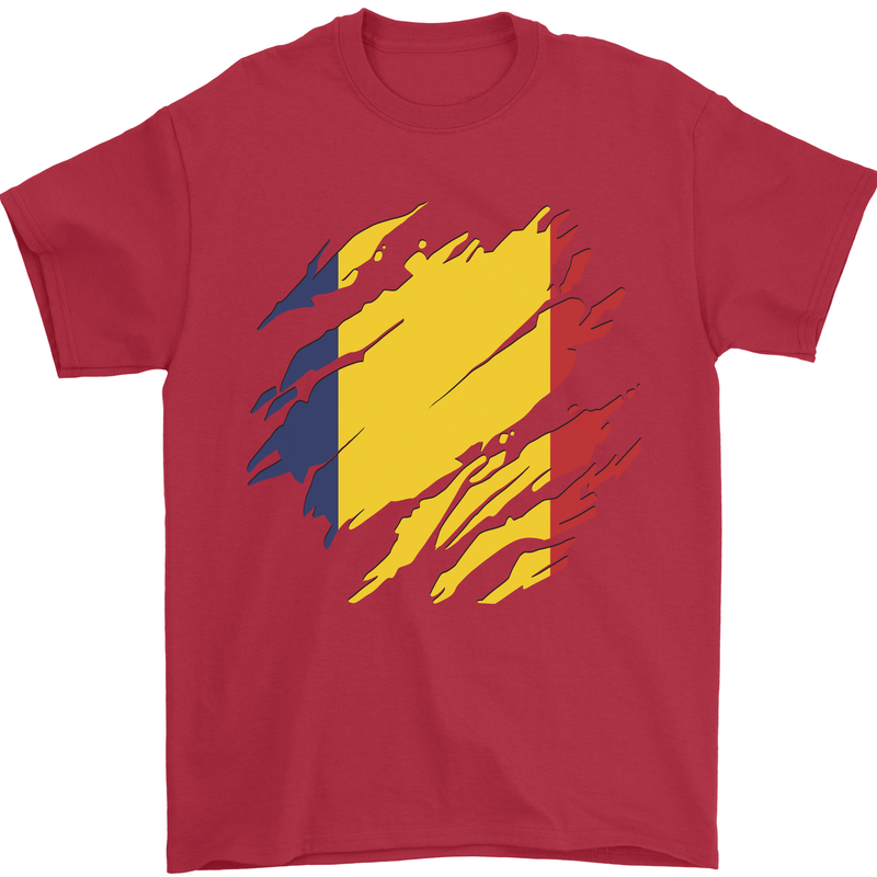 Torn Chad Flag Chadian Day Football Mens T-Shirt 100% Cotton Red