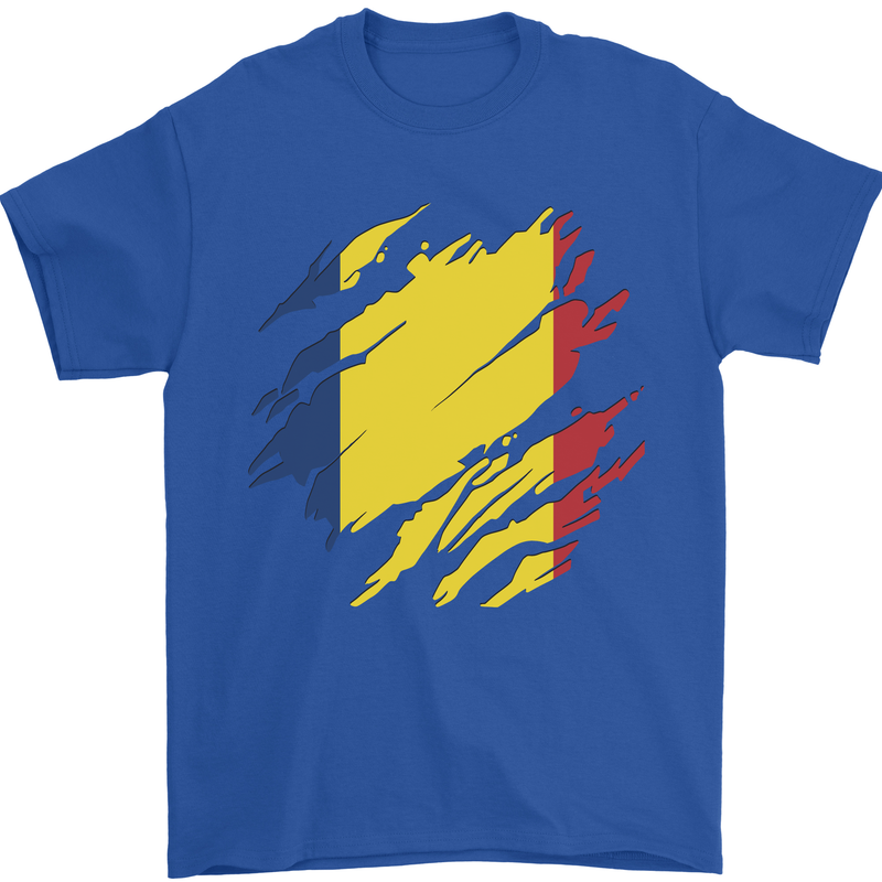 Torn Chad Flag Chadian Day Football Mens T-Shirt 100% Cotton Royal Blue