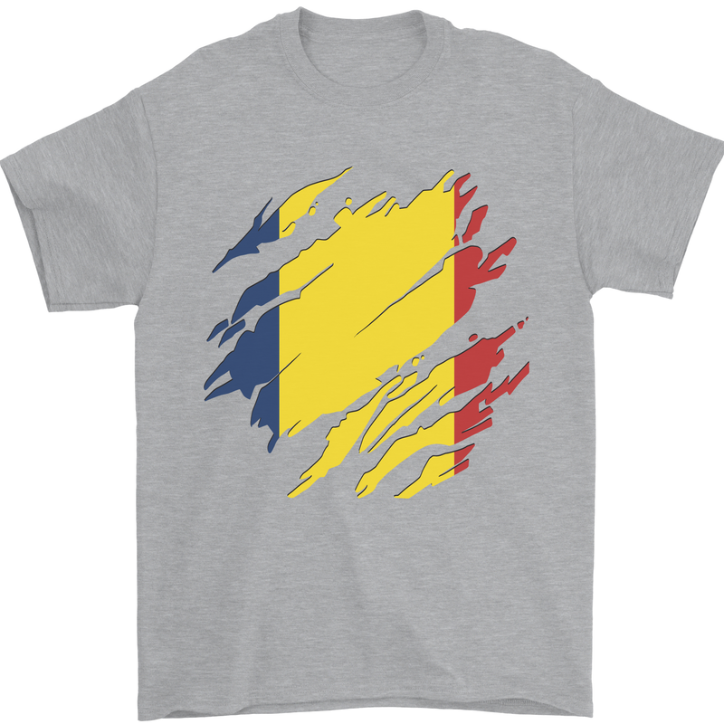 Torn Chad Flag Chadian Day Football Mens T-Shirt 100% Cotton Sports Grey
