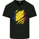 Torn Chad Flag Chadian Day Football Mens V-Neck Cotton T-Shirt Black