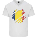 Torn Chad Flag Chadian Day Football Mens V-Neck Cotton T-Shirt White