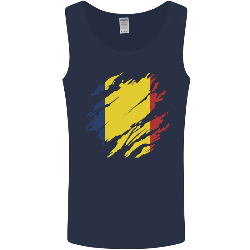 Torn Chad Flag Chadian Day Football Mens Vest Tank Top Navy Blue