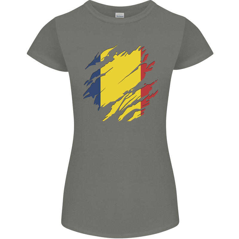 Torn Chad Flag Chadian Day Football Womens Petite Cut T-Shirt Charcoal