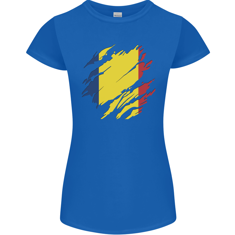 Torn Chad Flag Chadian Day Football Womens Petite Cut T-Shirt Royal Blue