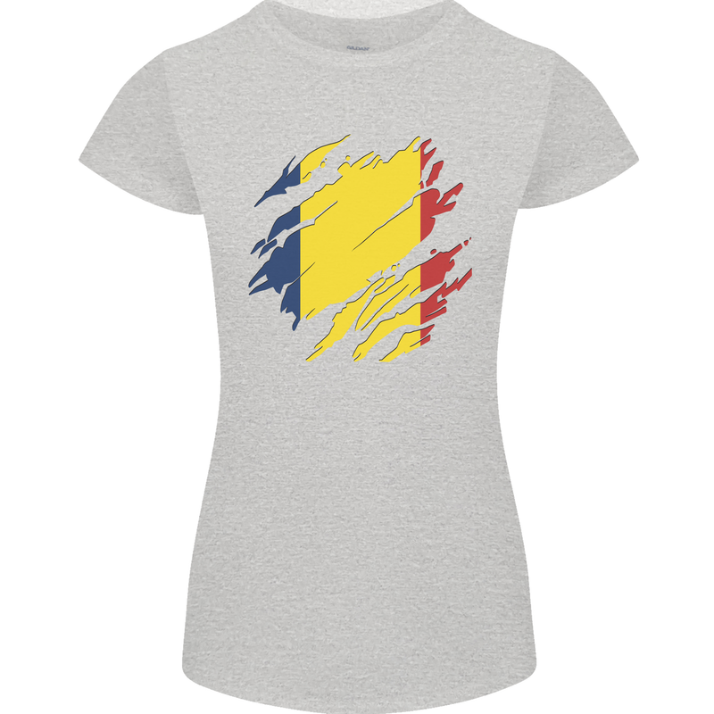 Torn Chad Flag Chadian Day Football Womens Petite Cut T-Shirt Sports Grey