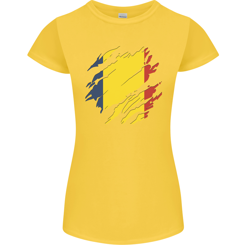 Torn Chad Flag Chadian Day Football Womens Petite Cut T-Shirt Yellow