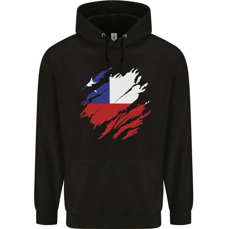 Torn Chile Flag Chilean Day Football Childrens Kids Hoodie Black