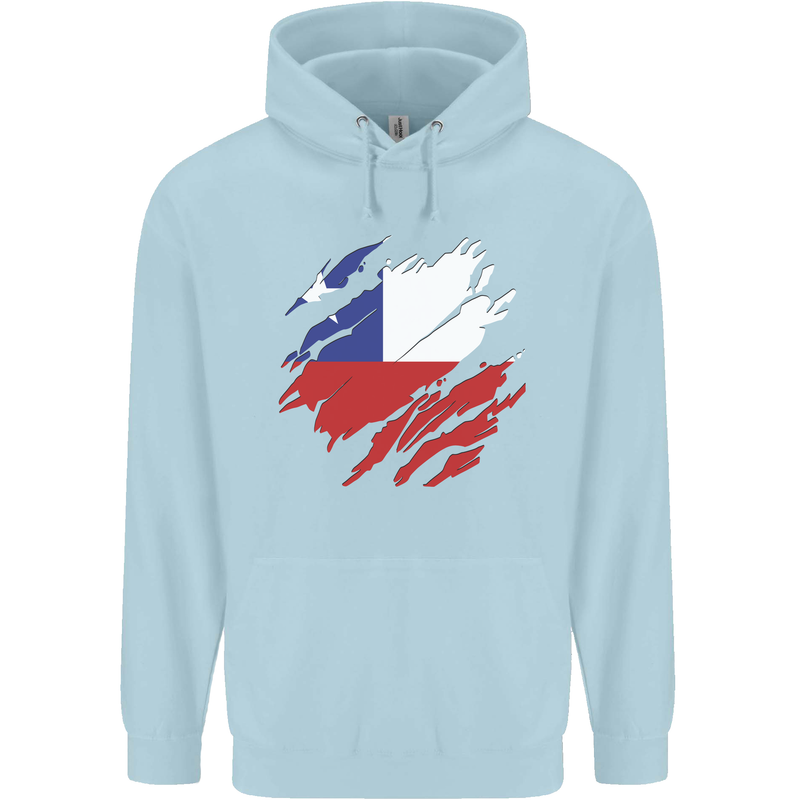 Torn Chile Flag Chilean Day Football Childrens Kids Hoodie Light Blue