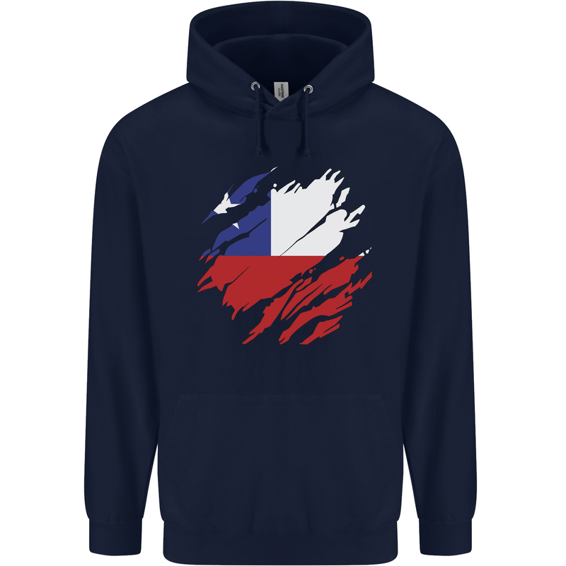 Torn Chile Flag Chilean Day Football Childrens Kids Hoodie Navy Blue