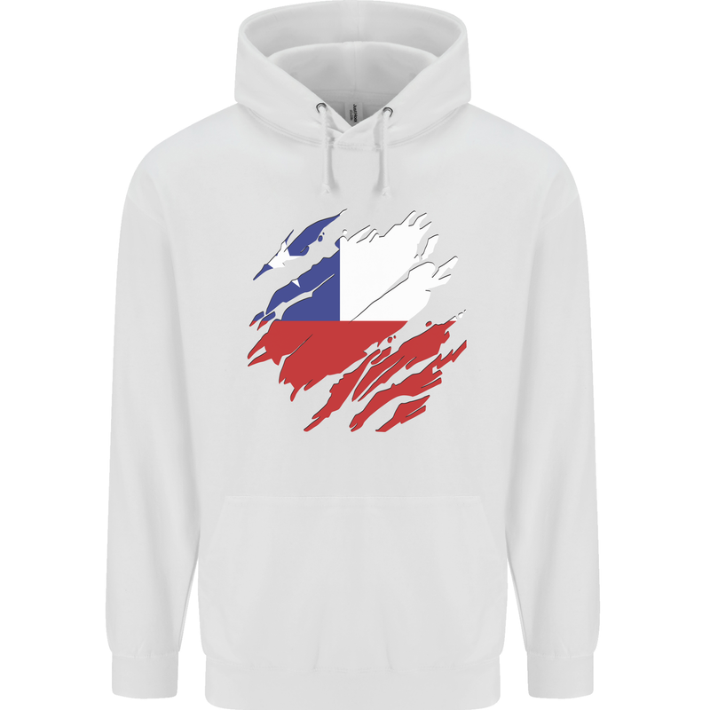 Torn Chile Flag Chilean Day Football Childrens Kids Hoodie White
