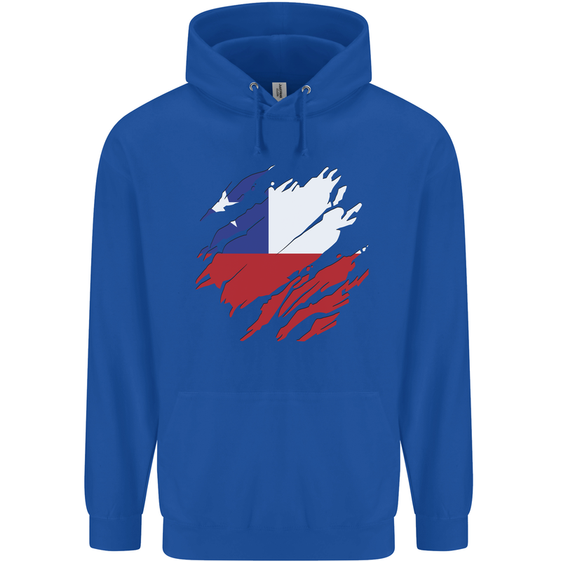 Torn Chile Flag Chilean Day Football Mens 80% Cotton Hoodie Royal Blue