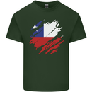 Torn Chile Flag Chilean Day Football Mens Cotton T-Shirt Tee Top Forest Green