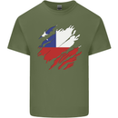 Torn Chile Flag Chilean Day Football Mens Cotton T-Shirt Tee Top Military Green