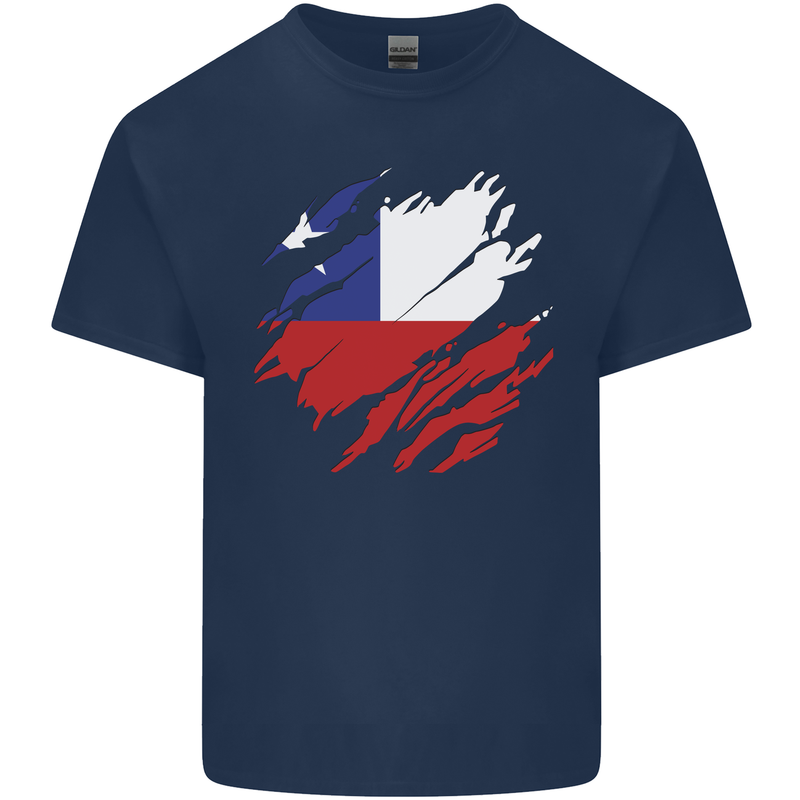 Torn Chile Flag Chilean Day Football Mens Cotton T-Shirt Tee Top Navy Blue
