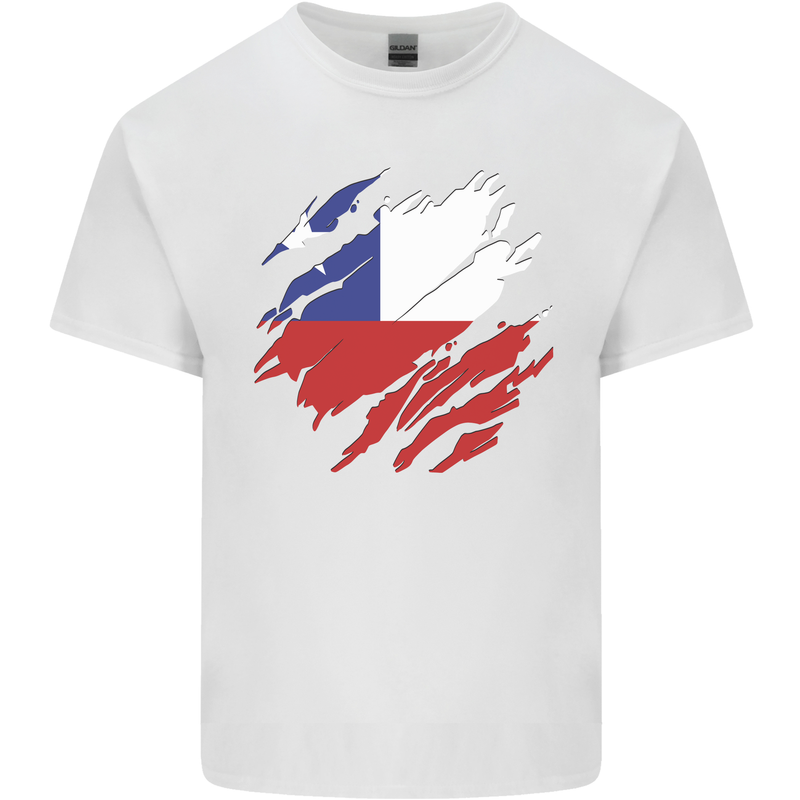 Torn Chile Flag Chilean Day Football Mens Cotton T-Shirt Tee Top White