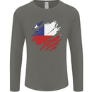 Torn Chile Flag Chilean Day Football Mens Long Sleeve T-Shirt Charcoal