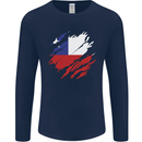 Torn Chile Flag Chilean Day Football Mens Long Sleeve T-Shirt Navy Blue
