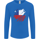 Torn Chile Flag Chilean Day Football Mens Long Sleeve T-Shirt Royal Blue