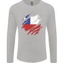 Torn Chile Flag Chilean Day Football Mens Long Sleeve T-Shirt Sports Grey