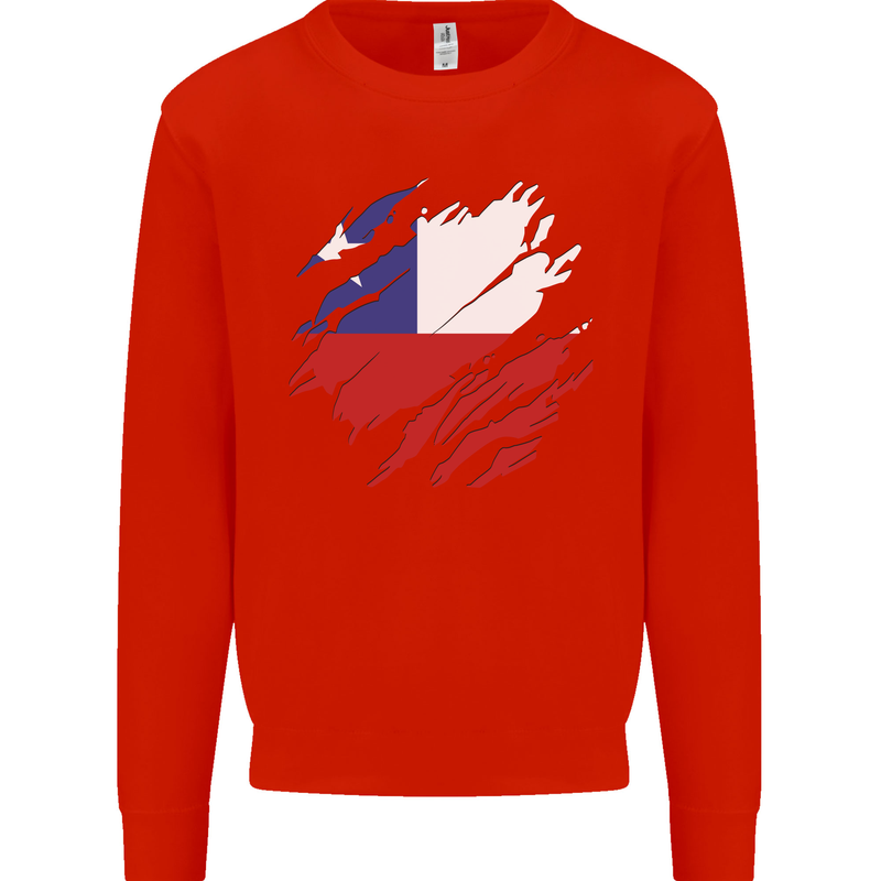 Torn Chile Flag Chilean Day Football Mens Sweatshirt Jumper Bright Red