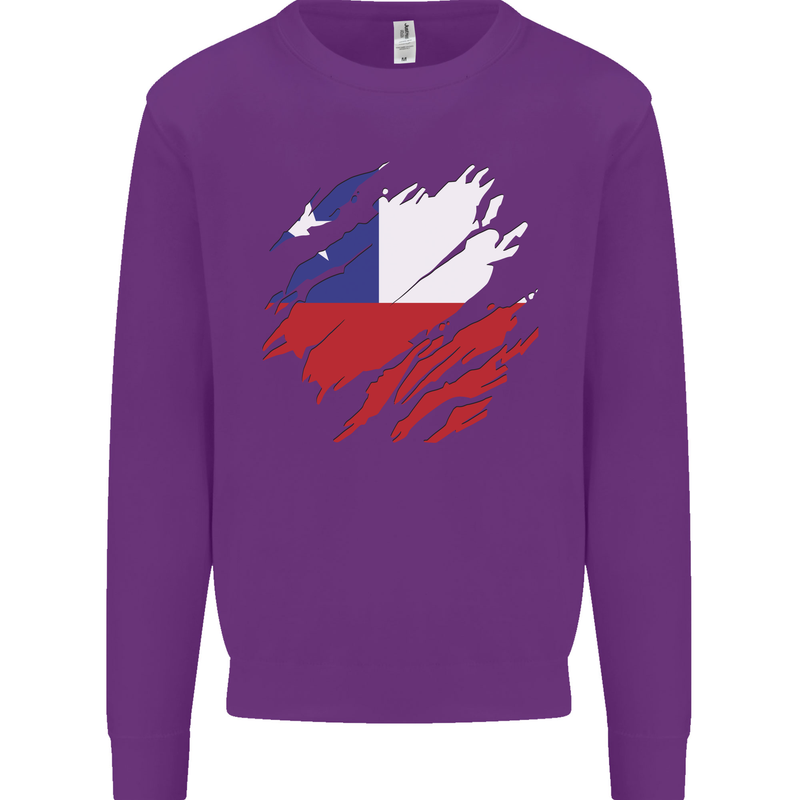Torn Chile Flag Chilean Day Football Mens Sweatshirt Jumper Purple
