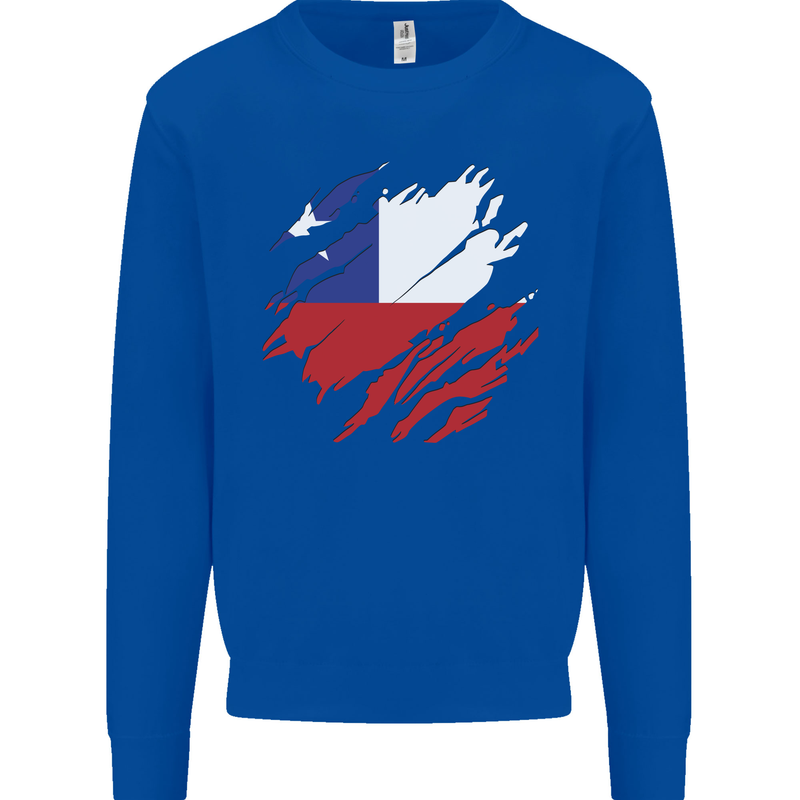 Torn Chile Flag Chilean Day Football Mens Sweatshirt Jumper Royal Blue