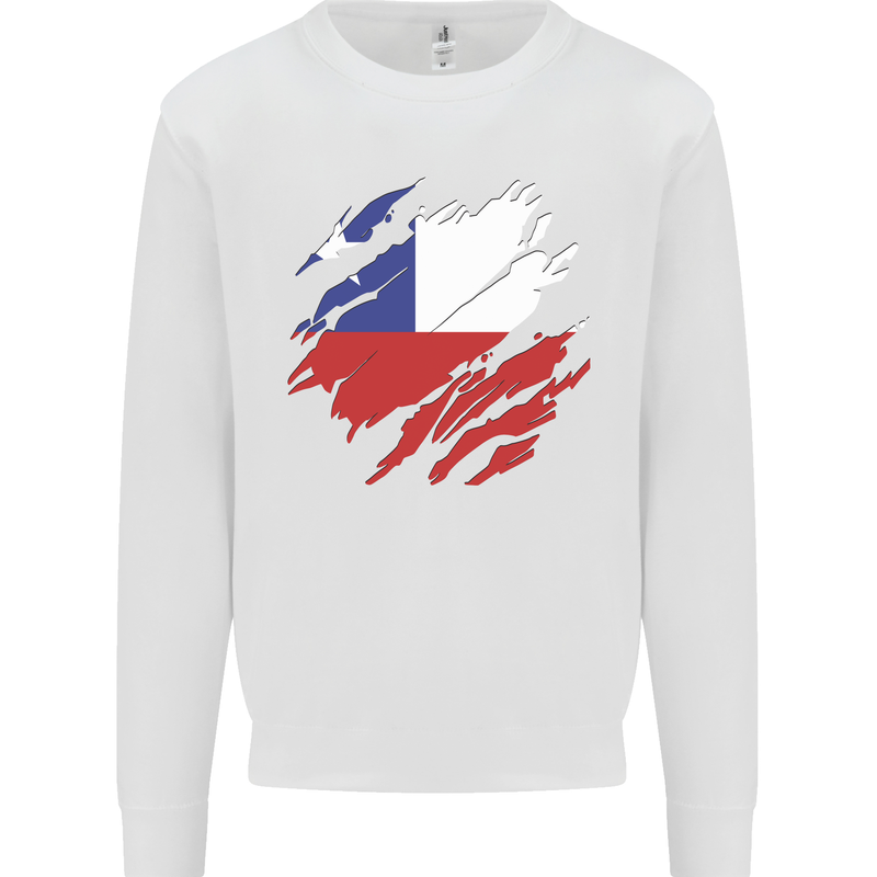 Torn Chile Flag Chilean Day Football Mens Sweatshirt Jumper White
