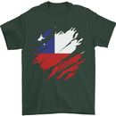 Torn Chile Flag Chilean Day Football Mens T-Shirt 100% Cotton Forest Green