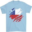 Torn Chile Flag Chilean Day Football Mens T-Shirt 100% Cotton Light Blue