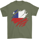Torn Chile Flag Chilean Day Football Mens T-Shirt 100% Cotton Military Green