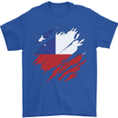 Torn Chile Flag Chilean Day Football Mens T-Shirt 100% Cotton Royal Blue