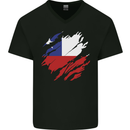 Torn Chile Flag Chilean Day Football Mens V-Neck Cotton T-Shirt Black