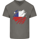 Torn Chile Flag Chilean Day Football Mens V-Neck Cotton T-Shirt Charcoal