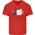Torn Chile Flag Chilean Day Football Mens V-Neck Cotton T-Shirt Red